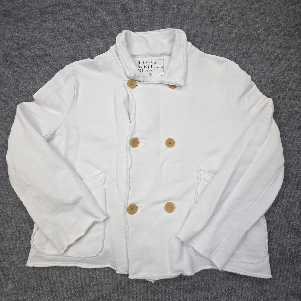 Frank & Eileen Jacket Womens XL White Cotton LabCrop Coat Lagenlook